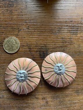 Big Vintage Copper Sun clip on earrings